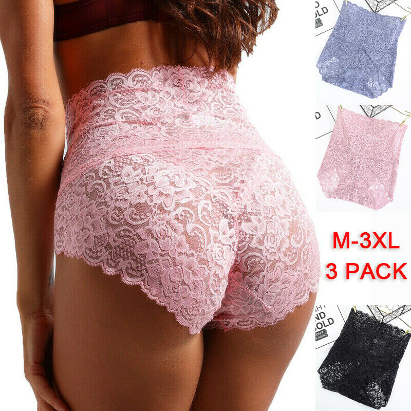 Women Lace Panties 3pack Plus Size Underwear High Waist Knicker Lingerie Female