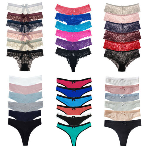 6 Pack Women's Cotton Thongs Sexy Lace Underwear Panties Seamless Panty Lingerie