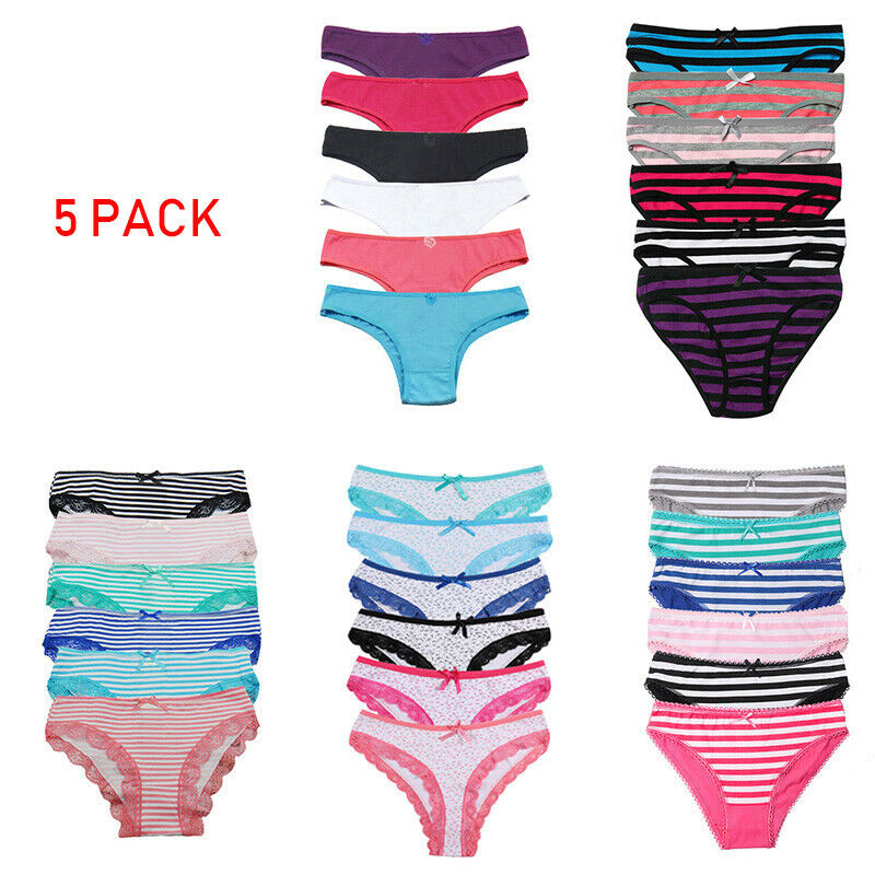 5 Pack Cotton Brief Women Underwear Soft Striped Lady Soft Panties Random Colors