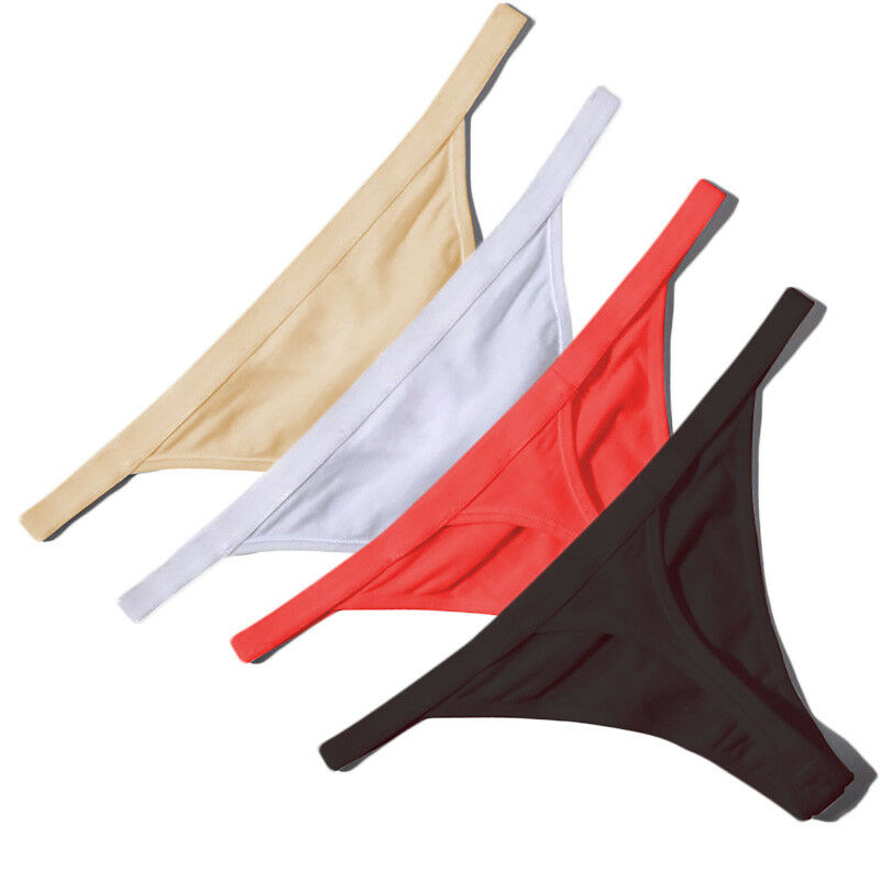 Sexy T-back 4-pack Women Solid Cotton G-string Thongs Panties Underwears Bikini