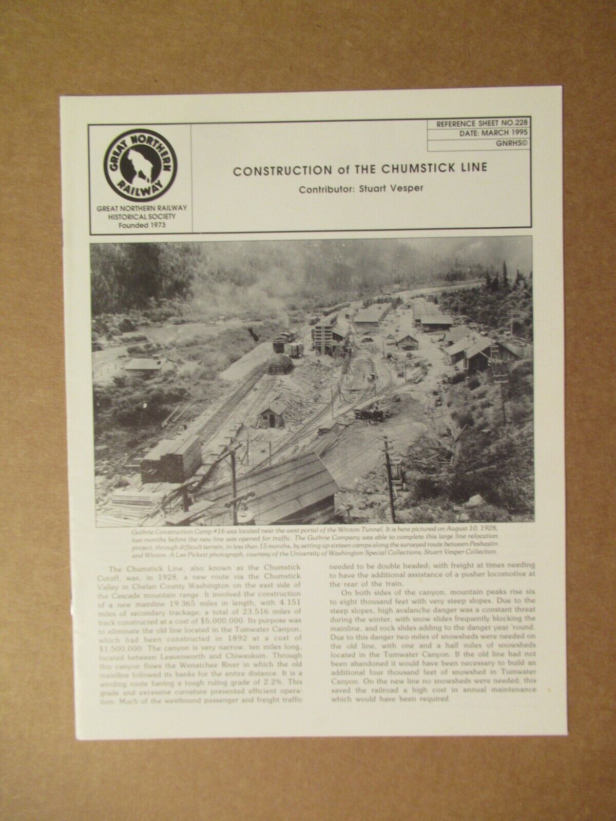 Great Northern Reference Sheet 228 Construction Of Chumstick Line